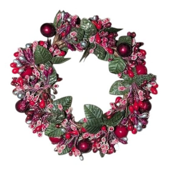 *3 FOR $9* Vintage Beaded Small Wreath Holly Berry Berries Pillar Candle Ring - Picture 2 of 4